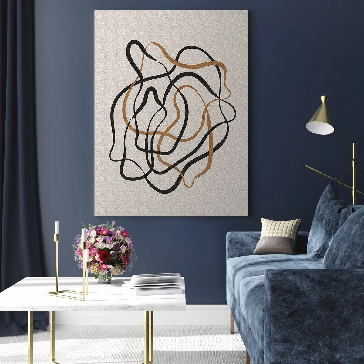 Impression sur verre - Image sur verre - Un enchevêtrement abstrait de lignes noires et brunes. - 50x70cm - Tout s'est mal déroulé - Décoration murale moderne pour le salon et la chambre ARTTOR