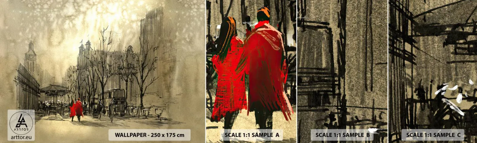 Échantillon de Papier Peint Autocollant Deluxe Sticker - Rendez-vous dans le brouillard de Londres - Ville, Londres, Architecture - 100x30 cm