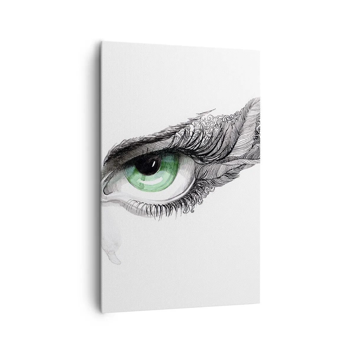 Impression sur toile - Image sur toile - Œil artistique avec iris vert et détails de dessin - 80x120cm - Belle et prête à l'attaque - Décoration murale moderne pour le salon et la chambre ARTTOR