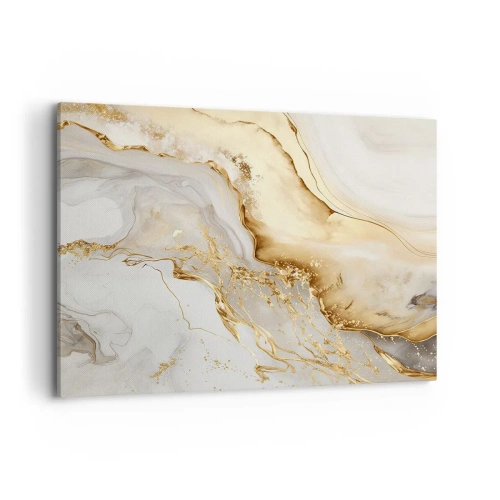 Impression sur toile - Image sur toile - Motifs abstraits dorés et marbrés sur fond clair - 100x70cm - Abstraction : beauté et bonté - Décoration murale moderne pour le salon et la chambre ARTTOR
