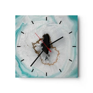 Horloge murale - Pendule murale - Motif de géode abstrait dans des tons de turquoise, blanc et or - 30x30cm - Pénétrer à l'intérieur - Décoration murale moderne pour le salon et la chambre ARTTOR
