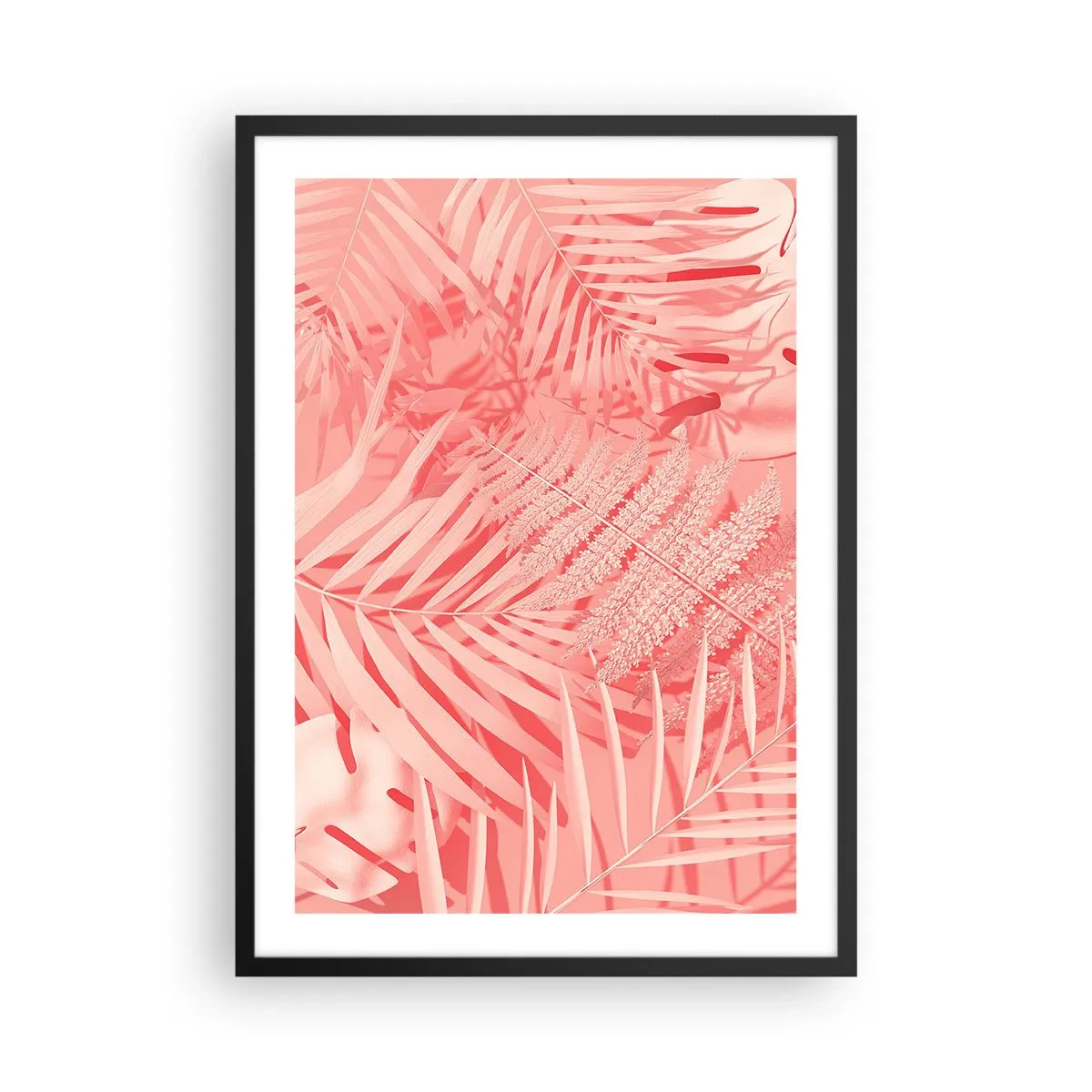 Affiche dans un cadre noir - Poster - Fougère rose et feuilles de palmier sur fond pastel - 50x70cm - Concept de rose - Décoration murale moderne pour le salon et la chambre ARTTOR