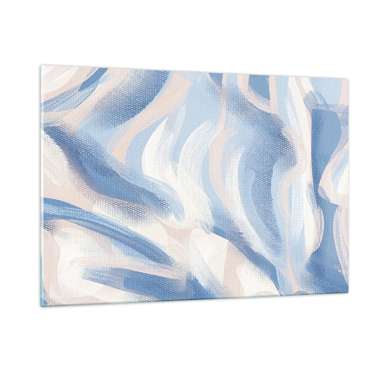 Impression sur verre - Image sur verre - Traits abstraits en bleu, blanc et beige dans une forme ondulée - 120x80cm - Vagues bleues - Décoration murale moderne pour le salon et la chambre ARTTOR