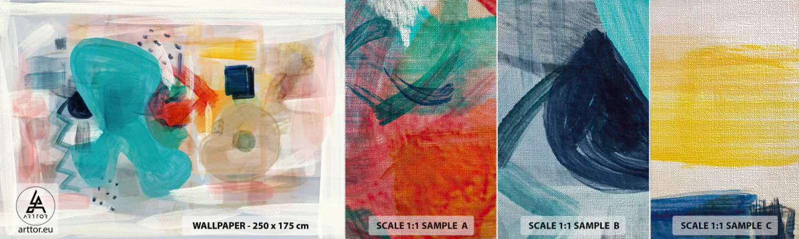 Échantillon de Papier Peint Premium Canvas - Jeu de couleurs - Abstraction, Des peintures, Morceau - 100x30 cm