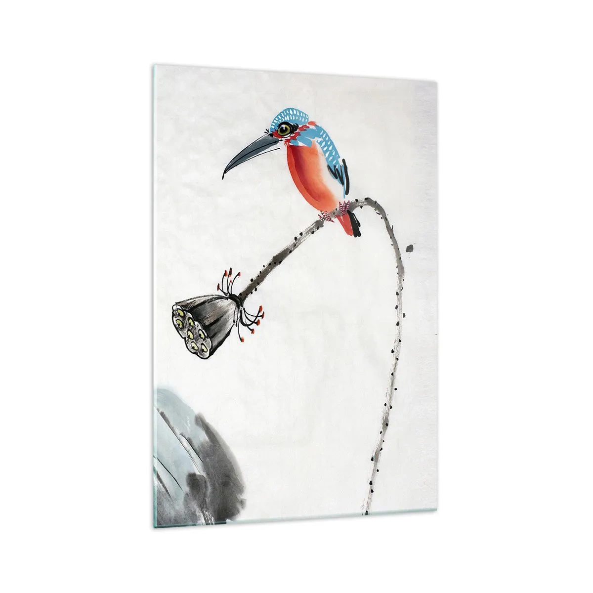 Impression sur verre - Image sur verre - Un oiseau coloré sur fond de végétation et une libellule - 70x100cm - La vie du champ - Décoration murale moderne pour le salon et la chambre ARTTOR