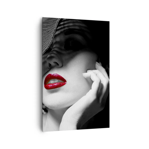 Impression sur toile - Image sur toile - Portrait noir et blanc d'une femme aux lèvres rouges - 80x120cm - Étude écarlate - Décoration murale moderne pour le salon et la chambre ARTTOR