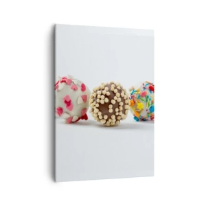 Impression sur toile - Image sur toile - Pralines colorées avec décorations sur fond blanc - 50x70cm - La vie peut être douce - Décoration murale moderne pour le salon et la chambre ARTTOR