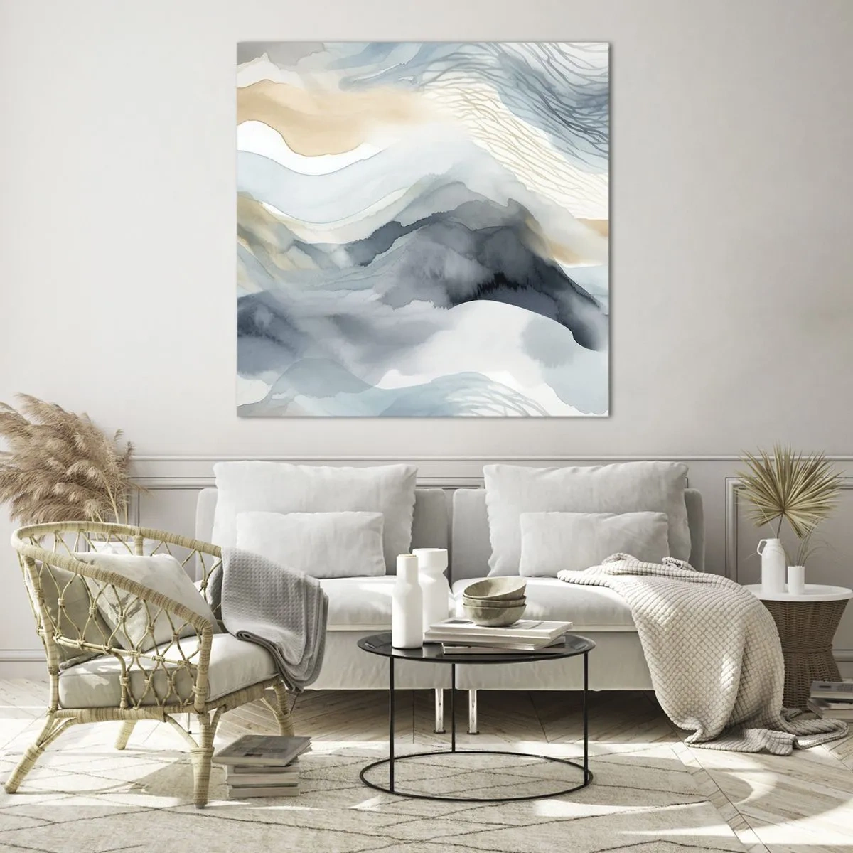 Impression sur verre - Image sur verre - Abstraction enneigée et brumeuse - 50x50 cm