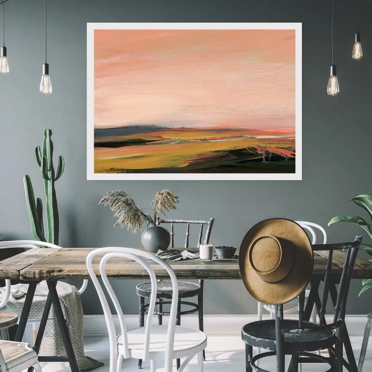 Affiche - Poster - Un paysage aux tons roses et dorés - 100x70cm - Dans les tons de roses - Décoration murale moderne pour le salon et la chambre ARTTOR