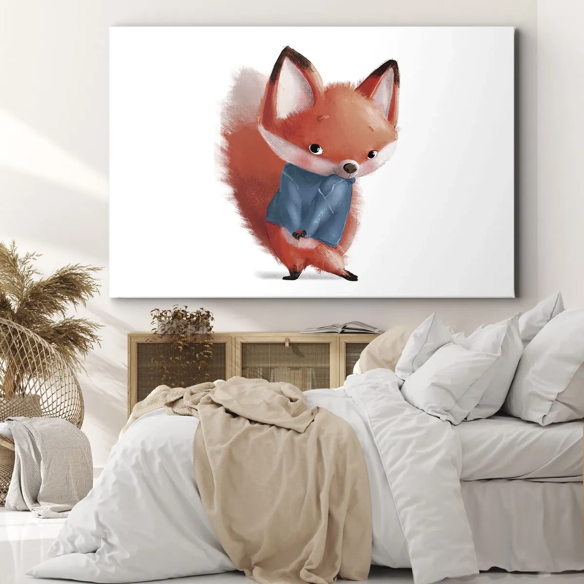 Impression sur toile - Image sur toile - Un renard mignon dans un costume bleu - 100x70cm - Est-ce que ça me va? - Décoration murale moderne pour le salon et la chambre ARTTOR
