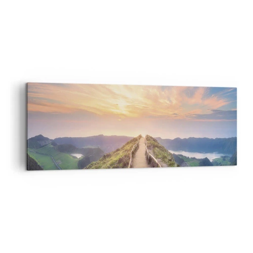 Impression sur toile - Image sur toile - Un sentier pittoresque sur une colline avec vue sur le coucher de soleil - 140x50cm - Proche du ciel - Décoration murale moderne pour le salon et la chambre ARTTOR