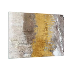Impression sur verre - Image sur verre - Les structures dorées et terreuses créent une abstraction dynamique - 70x50cm - Une explosion d'or - Décoration murale moderne pour le salon et la chambre ARTTOR