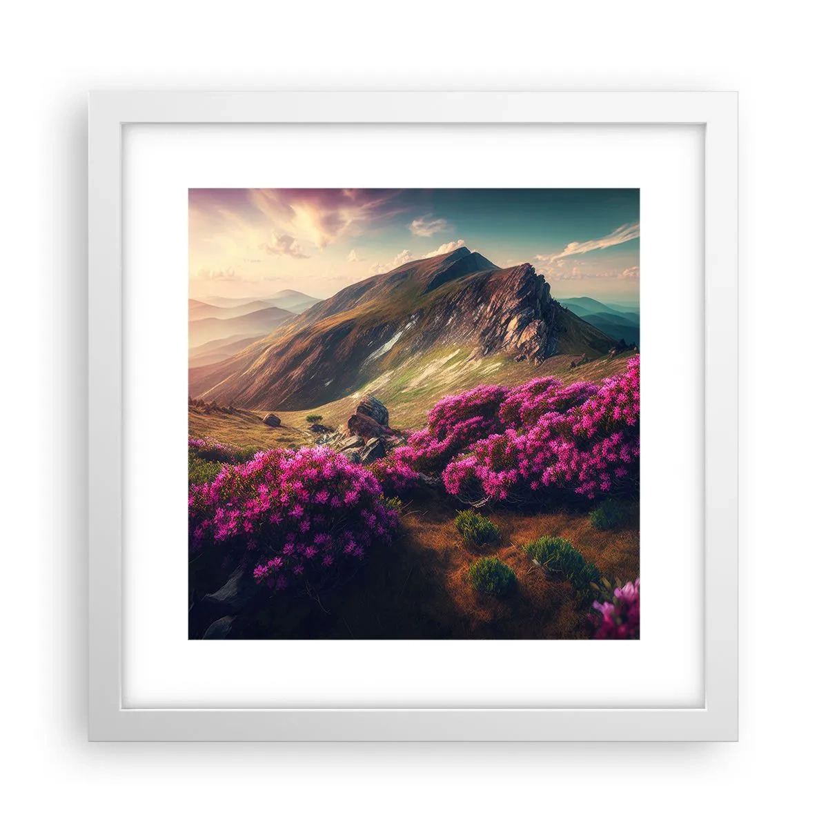 Affiche dans un cadre blanc - Poster - L'été à la montagne - 30x30 cm