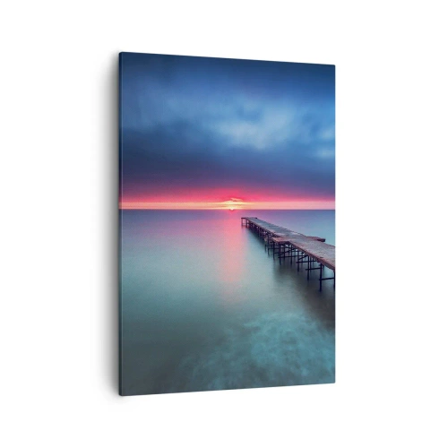 Impression sur toile - Image sur toile - Une jetée en bois menant directement à la mer au coucher du soleil - 50x70cm - Entre le ciel et la terre - Décoration murale moderne pour le salon et la chambre ARTTOR
