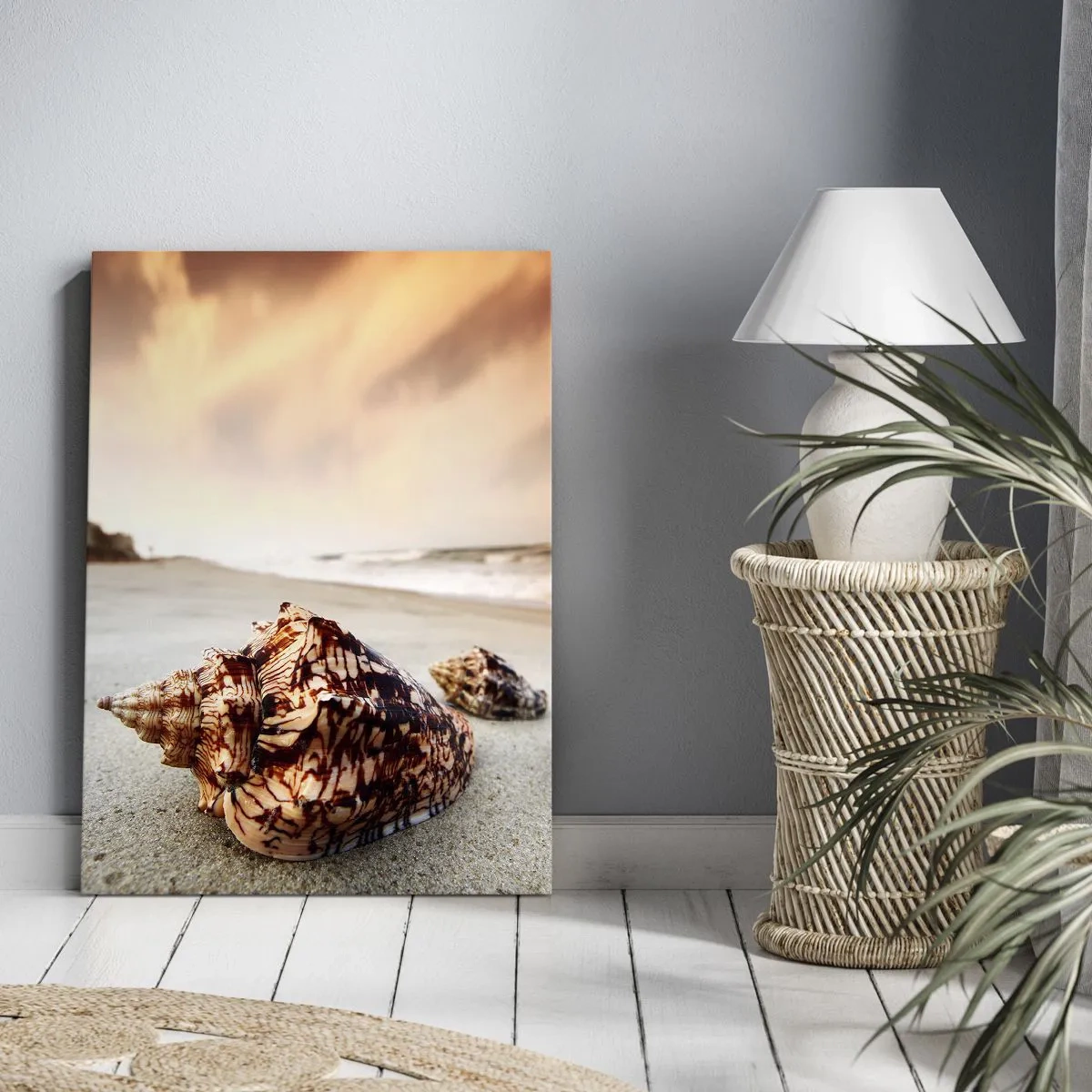 Impression sur toile - Image sur toile - Coquillages sur la plage au coucher du soleil - 70x100cm - Les parias des vagues - Décoration murale moderne pour le salon et la chambre ARTTOR
