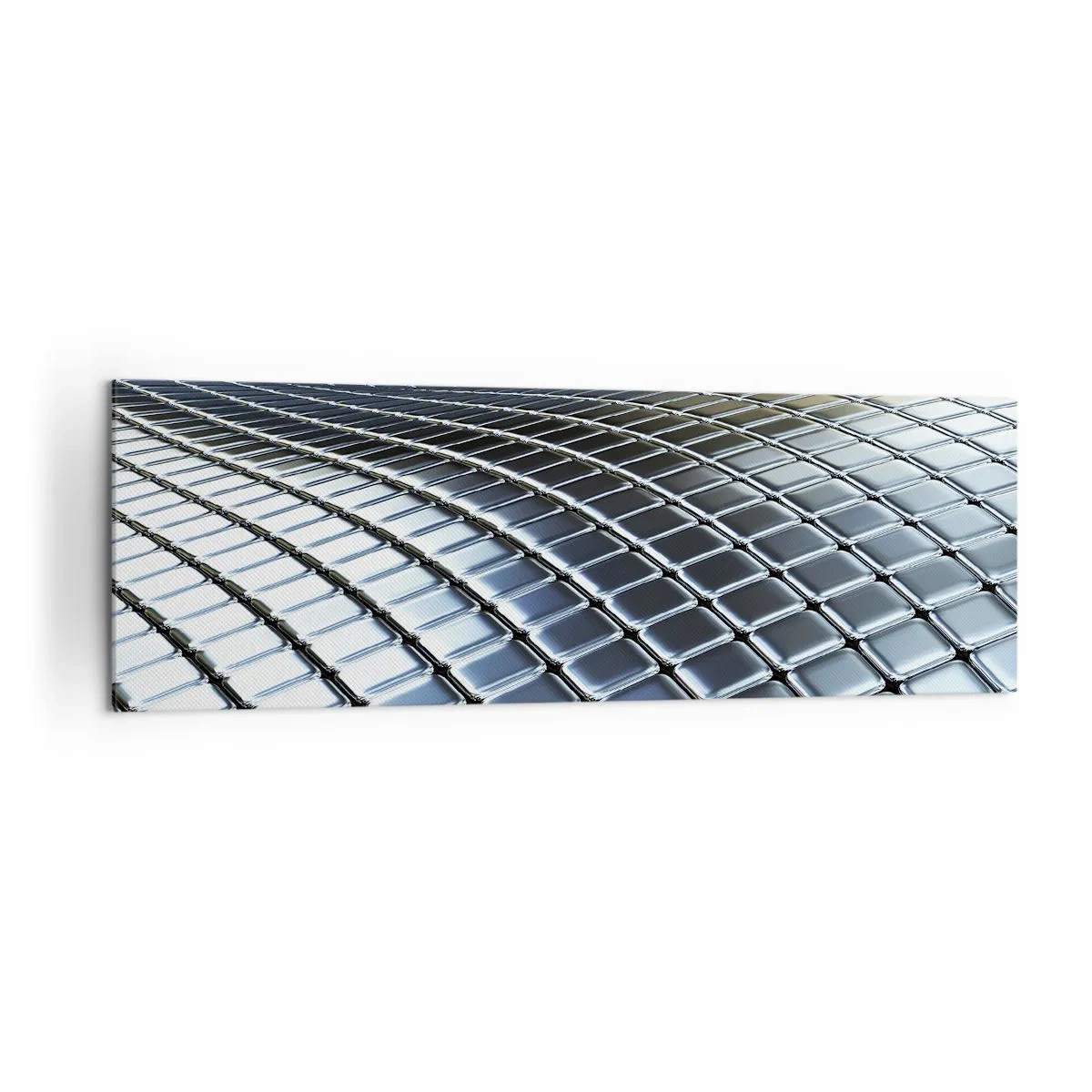 Impression sur toile - Image sur toile - Structure moderne composée de carrés métalliques - 160x50cm - Vague argent métallique - Décoration murale moderne pour le salon et la chambre ARTTOR