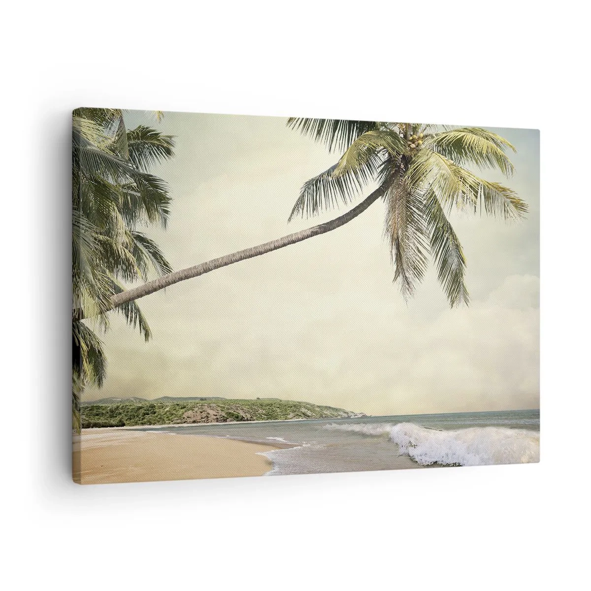 Impression sur toile - Image sur toile - Une plage avec des palmiers sur fond de mer calme - 70x50cm - Rêve tropical - Décoration murale moderne pour le salon et la chambre ARTTOR