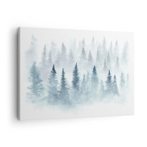 Impression sur toile - Image sur toile - Forêts de conifères baignées d'un brouillard délicat - 70x50cm - Enveloppé de brouillard - Décoration murale moderne pour le salon et la chambre ARTTOR