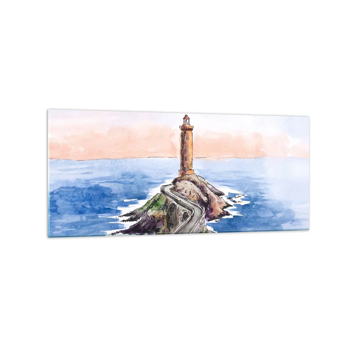 Impression sur verre - Image sur verre - Un phare sur un rivage rocheux - 120x50cm - Face à la mer - Décoration murale moderne pour le salon et la chambre ARTTOR