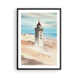 Affiche dans un cadre noir - Poster - Un phare sur fond de dunes de sable et de ciel bleu - 50x70cm - Toujours regarder la mer - Décoration murale moderne pour le salon et la chambre ARTTOR