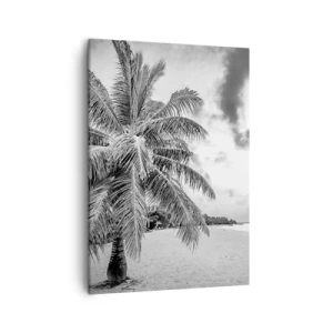 Impression sur toile - Image sur toile - Palmier noir et blanc sur une plage déserte avec des nuages - 50x70cm - Quand tu aspires à la solitude - Décoration murale moderne pour le salon et la chambre ARTTOR