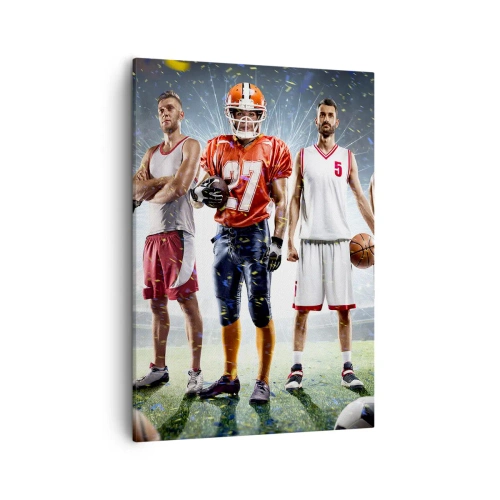 Impression sur toile - Image sur toile - Une scène dynamique d'athlètes de diverses disciplines dans le stade sous les projecteurs - 50x70cm - Gladiateurs des champs - Décoration murale moderne pour le salon et la chambre ARTTOR