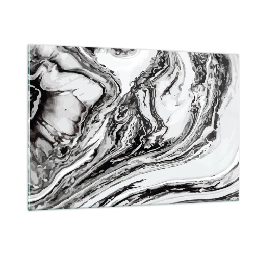 Impression sur verre - Image sur verre - Un motif abstrait dans des tons de noir et blanc ressemblant à des vagues. - 120x80cm - Au début, c'était le chaos - Décoration murale moderne pour le salon et la chambre ARTTOR