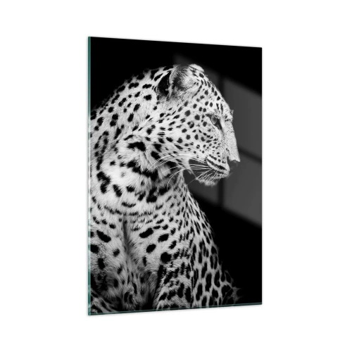 Impression sur verre - Image sur verre - Un léopard dans une lumière noire et blanche contre une fenêtre - 50x70cm - Presque un profil parfait! - Décoration murale moderne pour le salon et la chambre ARTTOR