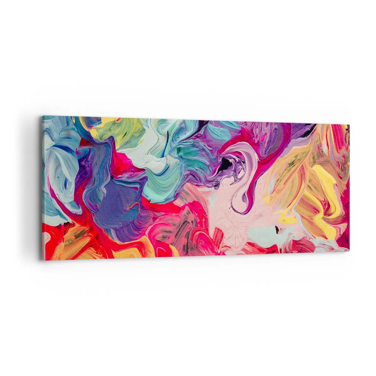 Impression sur toile - Image sur toile - Une composition abstraite aux couleurs vibrantes et tourbillonnantes et à la structure dynamique. - 120x50cm - La naissance des couleurs - Décoration murale moderne pour le salon et la chambre ARTTOR