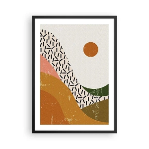 Affiche dans un cadre noir - Poster - Paysage abstrait aux couleurs chaudes - 50x70cm - Abstraction solaire - Décoration murale moderne pour le salon et la chambre ARTTOR