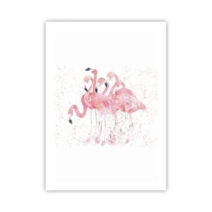 Affiche - Poster - Un groupe de flamants roses sur fond blanc - 50x70cm - Ensemble rose - Décoration murale moderne pour le salon et la chambre ARTTOR