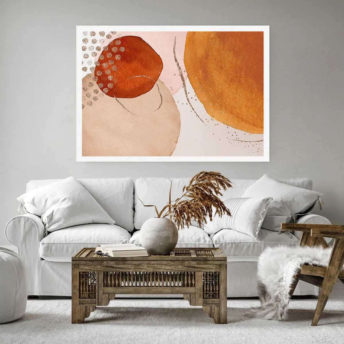 Affiche - Poster - Formes abstraites dans des tons chauds de marron et d'or - 100x70cm - Rondeur et mouvement - Décoration murale moderne pour le salon et la chambre ARTTOR