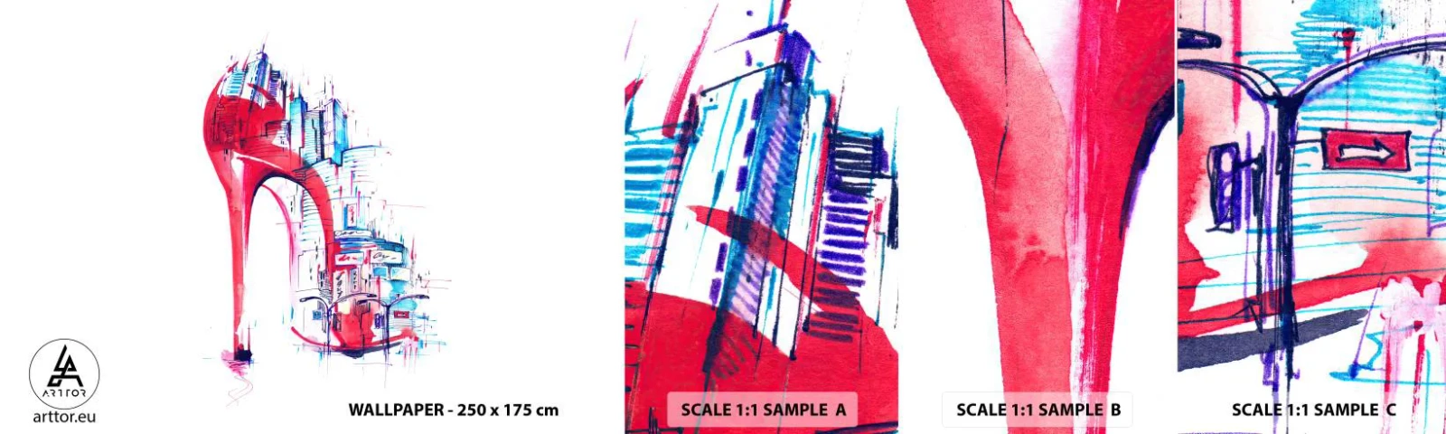 Échantillon De Papier Peint Standard Eco - L'élégance des grandes villes - Abstraction, Architecture, Chaussures de femme - 100x30 cm