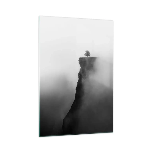 Impression sur verre - Image sur verre - Un arbre solitaire au bord d'une falaise entouré de brouillard - 70x100cm - Au bord du monde - Décoration murale moderne pour le salon et la chambre ARTTOR