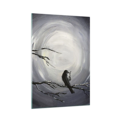 Impression sur verre - Image sur verre - Oiseau noir sur une branche au clair de lune - 70x100cm - La clé du mystère de la nuit - Décoration murale moderne pour le salon et la chambre ARTTOR