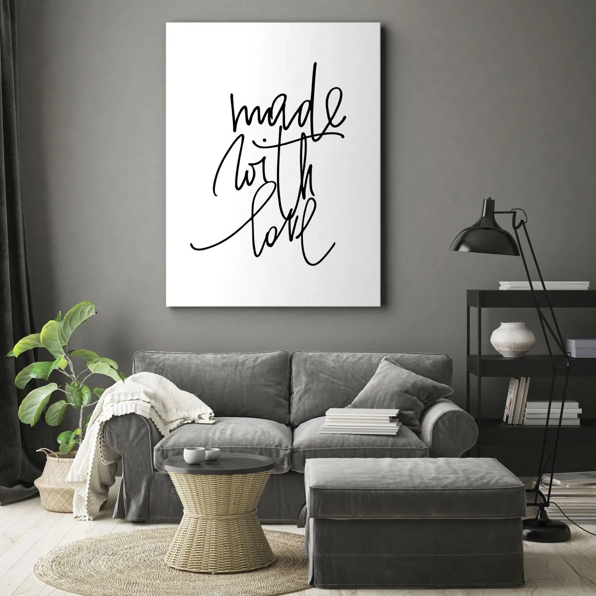 Impression sur toile - Image sur toile - Inscription noire « Made with love » sur fond blanc - 50x70cm - La meilleure marque - Décoration murale moderne pour le salon et la chambre ARTTOR