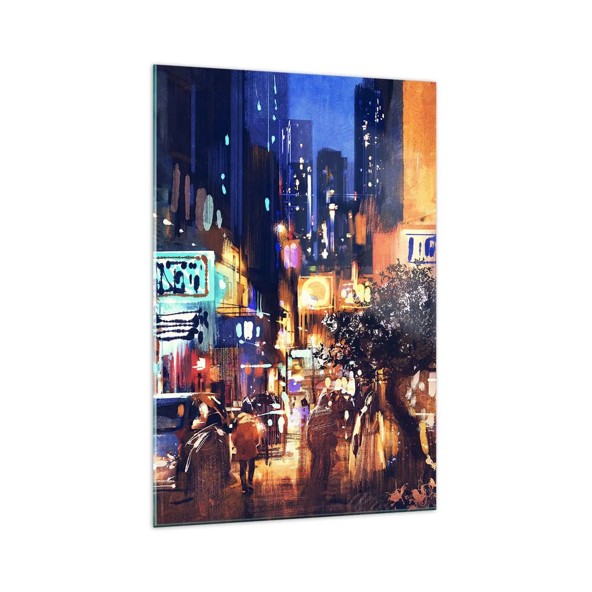 Impression sur verre - Image sur verre - Paysage urbain du soir dans le style impressionniste - 70x100cm - Et la ville ne dort pas - Décoration murale moderne pour le salon et la chambre ARTTOR