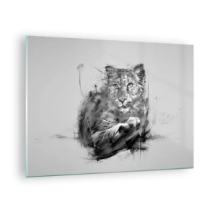 Impression sur verre - Image sur verre - Un dessin d'un tigre dans un style monochrome sur un fond clair - 70x50cm - Oui, j'écoute attentivement - Décoration murale moderne pour le salon et la chambre ARTTOR