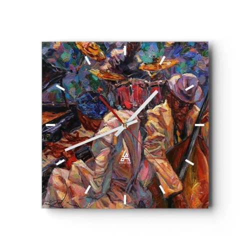 Horloge murale - Pendule murale - Scène de jazz énergique avec musiciens et instruments - 30x30cm - Dans le même tempo - Décoration murale moderne pour le salon et la chambre ARTTOR