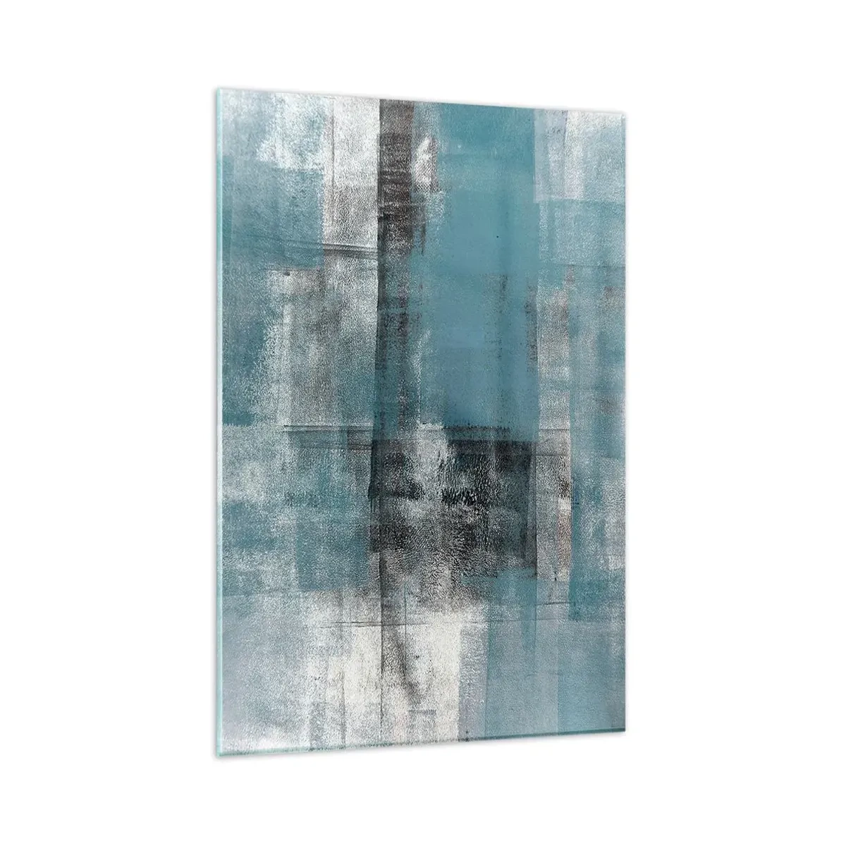 Impression sur verre - Image sur verre - Une composition abstraite dans des tons de bleu avec texture et couches. - 80x120cm - Eau et air - Décoration murale moderne pour le salon et la chambre ARTTOR