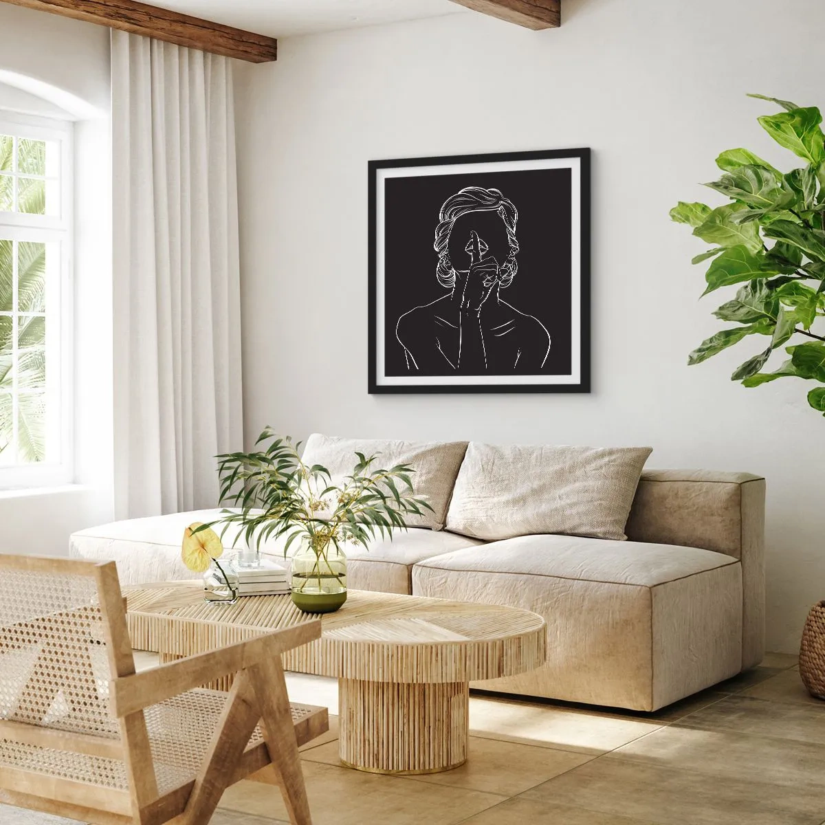 Affiche dans un cadre noir - Poster - La beauté s'épanouit en silence - 60x60 cm