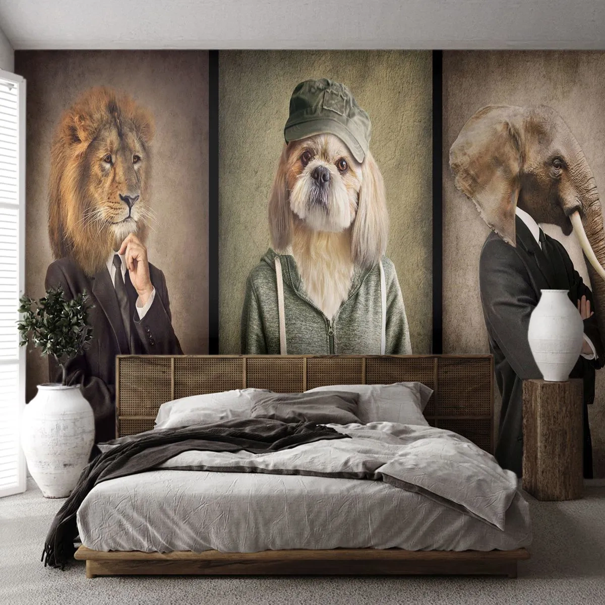 Papier Peint Photo Standard Eco - je préfère plus détendu - Abstraction, Lion, Chien - 200x140 cm