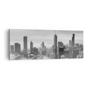 Impression sur toile - Image sur toile - Panorama de la ville avec des gratte-ciels dans les nuages en noir et blanc - 140x50cm - Paysage américain - Décoration murale moderne pour le salon et la chambre ARTTOR