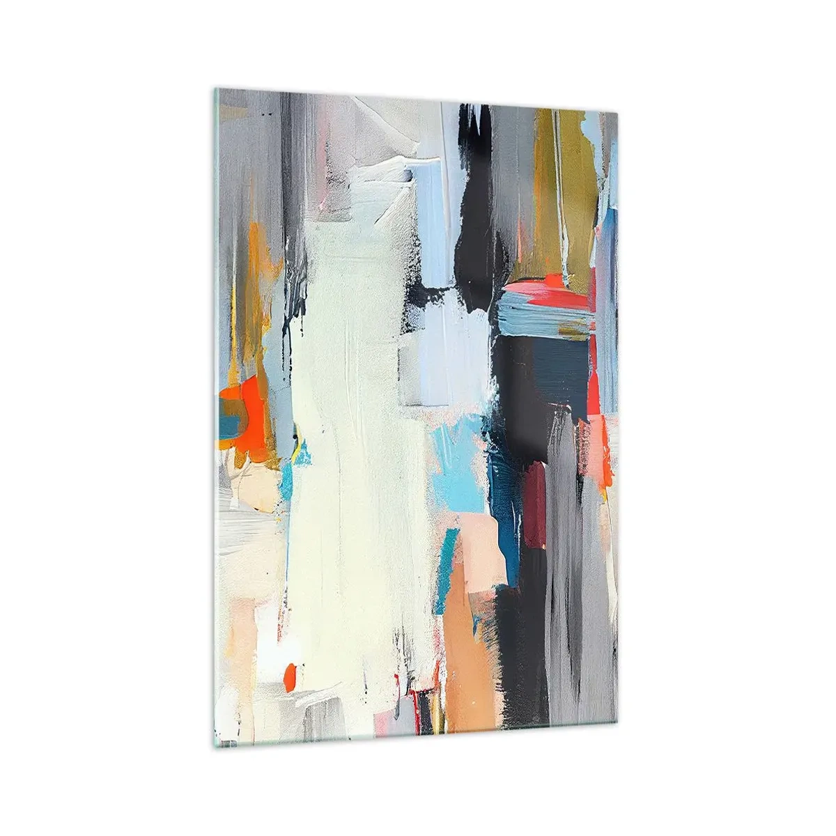 Impression sur verre - Image sur verre - Abstraction colorée avec des coups de pinceau dynamiques - 70x100cm - Y a-t-il une méthode ? - Décoration murale moderne pour le salon et la chambre ARTTOR