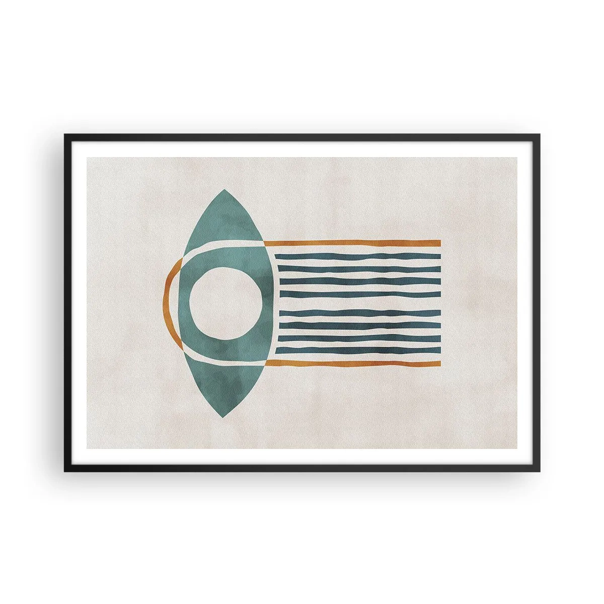 Affiche dans un cadre noir - Poster - Motif géométrique dans les tons de vert et d'orange - 100x70cm - Signes et rituels - Décoration murale moderne pour le salon et la chambre ARTTOR