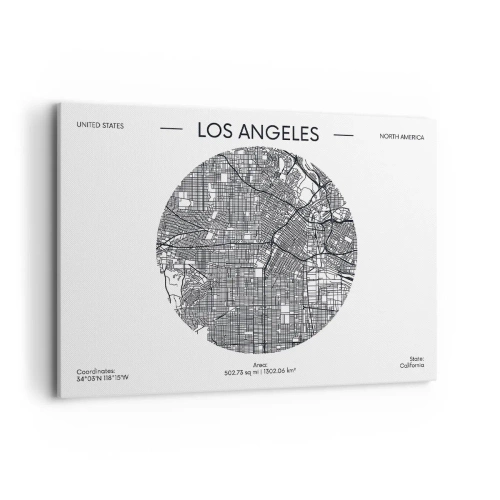 Impression sur toile - Image sur toile - Une carte de Los Angeles dans un style minimaliste en noir et blanc - 100x70cm - Anatomie de Los Angeles - Décoration murale moderne pour le salon et la chambre ARTTOR