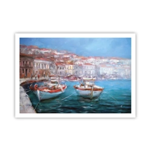 Affiche - Poster - Bateaux dans une baie italienne pittoresque - 100x70cm - Baie italienne - Décoration murale moderne pour le salon et la chambre ARTTOR