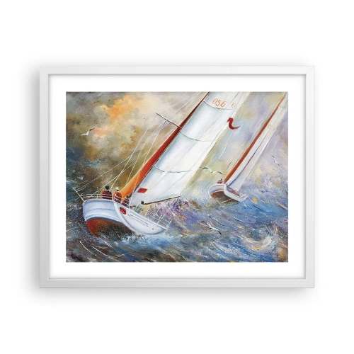 Affiche dans un cadre blanc - Poster - Concourir sur les vagues - 50x40 cm