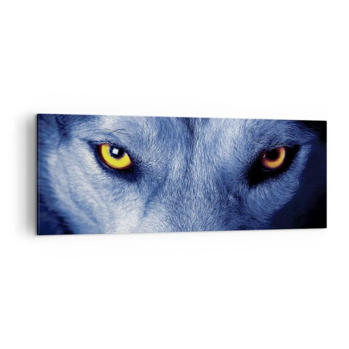 Impression sur toile - Image sur toile - Gros plan du regard intense d'un loup sur un fond sombre - 140x50cm - Regars hypnotique - Décoration murale moderne pour le salon et la chambre ARTTOR