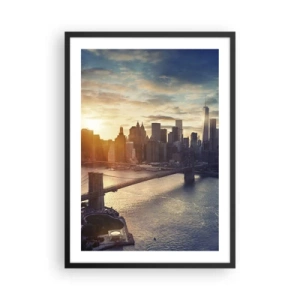 Affiche dans un cadre noir - Poster - Vue de Manhattan au coucher du soleil avec le pont de Brooklyn - 50x70cm - Monument de la culture occidentale - Décoration murale moderne pour le salon et la chambre ARTTOR